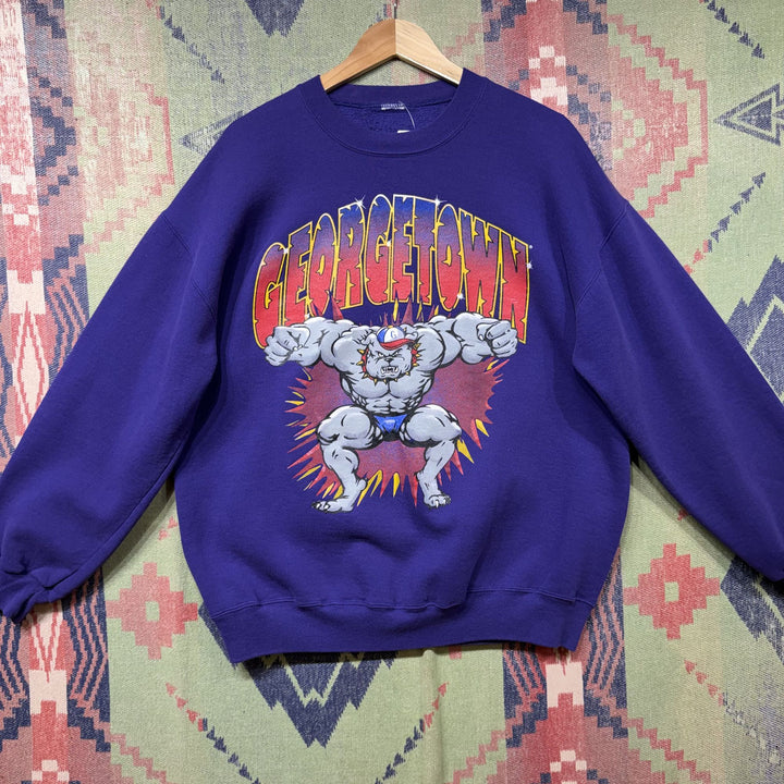 Georgetown Hoyas Vintage Buff Dog Purple Sweatshirt Large 90s Rare University