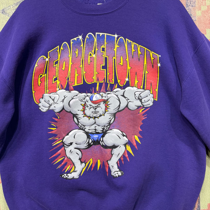 Georgetown Hoyas Vintage Buff Dog Purple Sweatshirt Large 90s Rare University