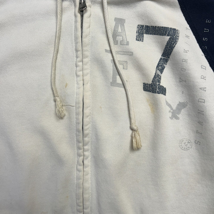 American Eagle Mens XL Navy White Two Tone Vintage Grunge Y2k Distressed Hoodie