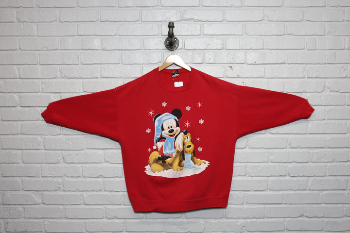 90s mickey mouse and pluto winter sweatshirt size xl