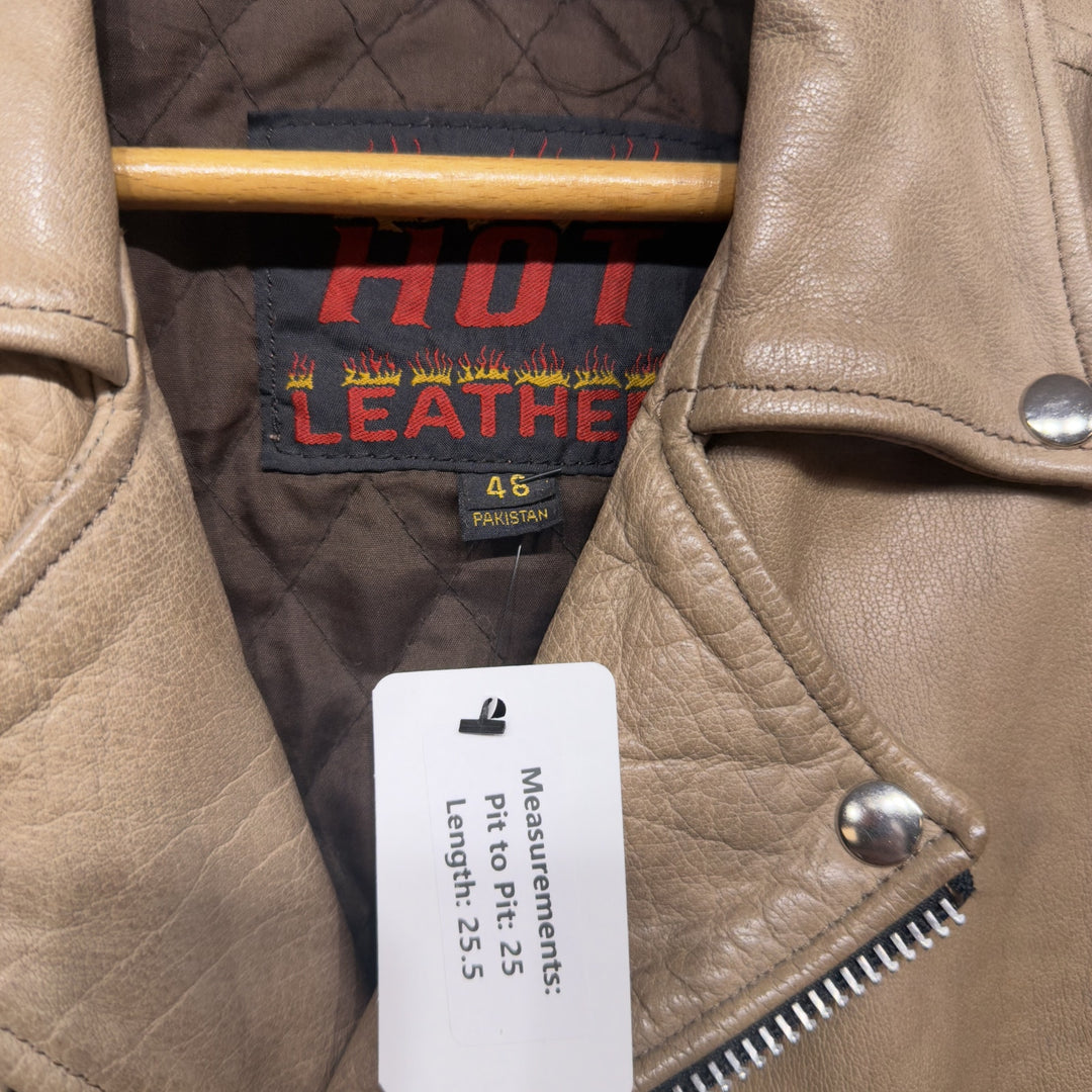 Hot Leathers Vintage Tan Leather Biker Jacket XL 2000s