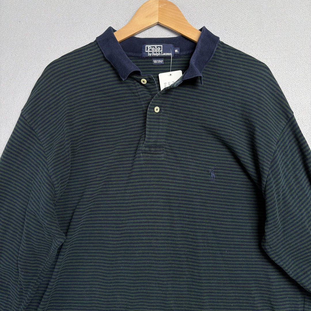 Vintage Ralph Lauren Green and Blue Long Sleeve Polo Shirt Size XL
