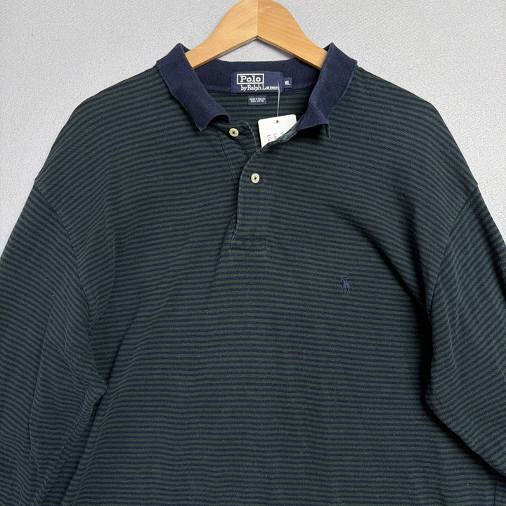 Vintage Ralph Lauren Green and Blue Long Sleeve Polo Shirt Size XL