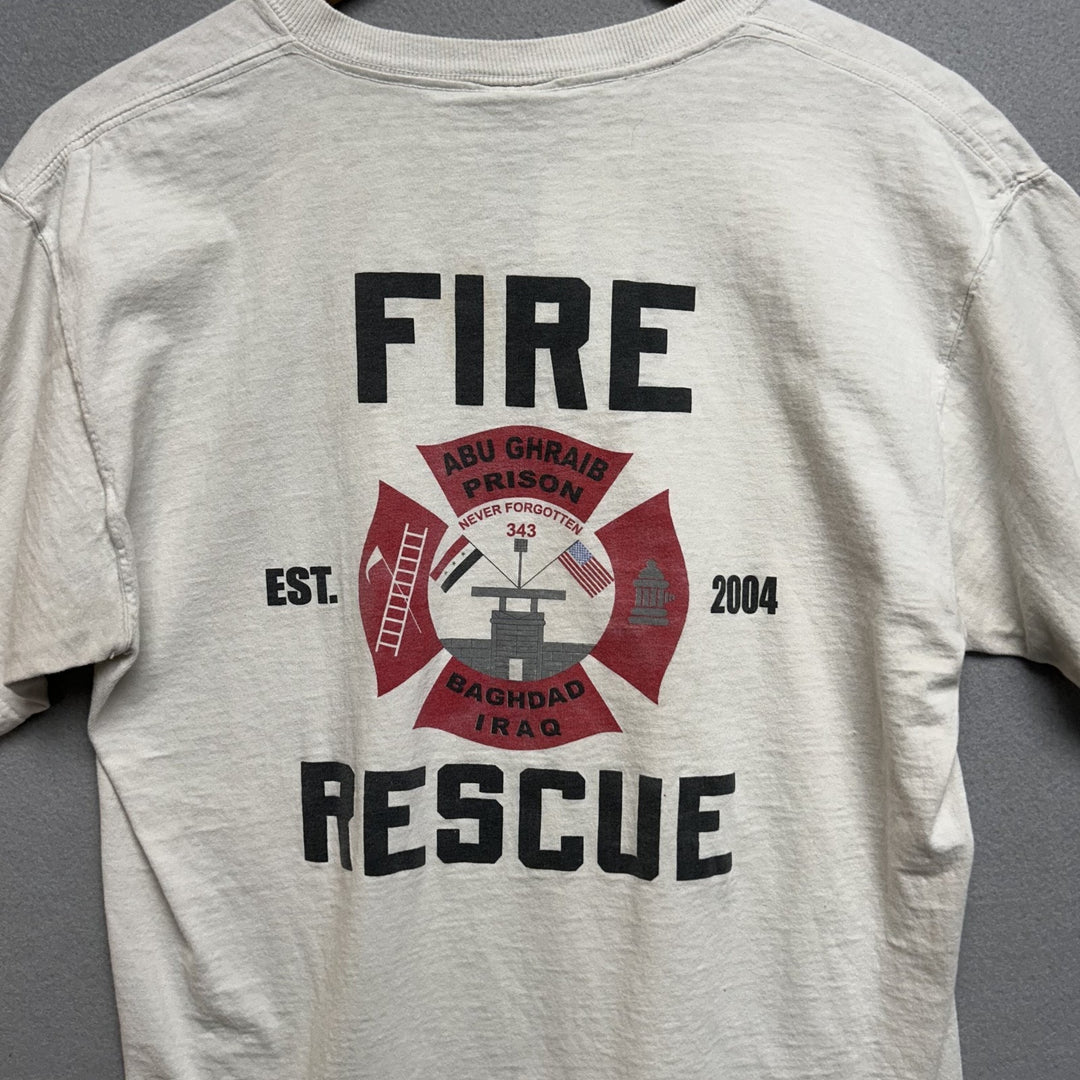 Vintage 2004 Baghdad Iraq Fire Rescue Abu Ghraib Prison White Shirt Size Medium