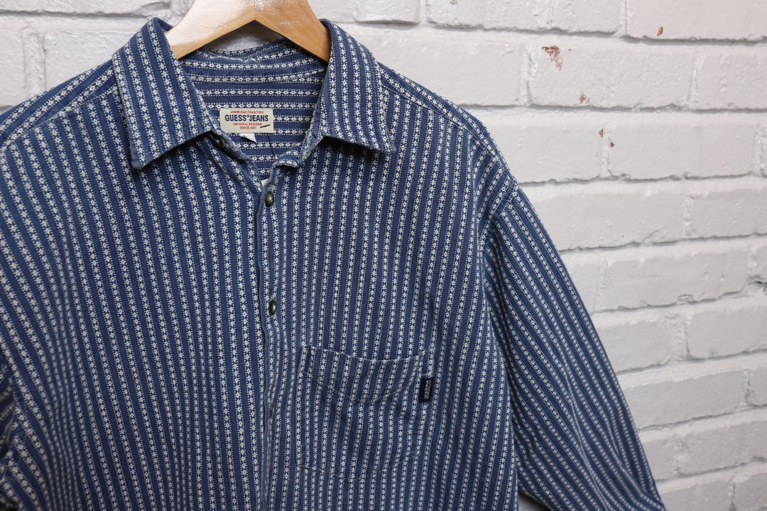 90s guess jeans striped shirt size large