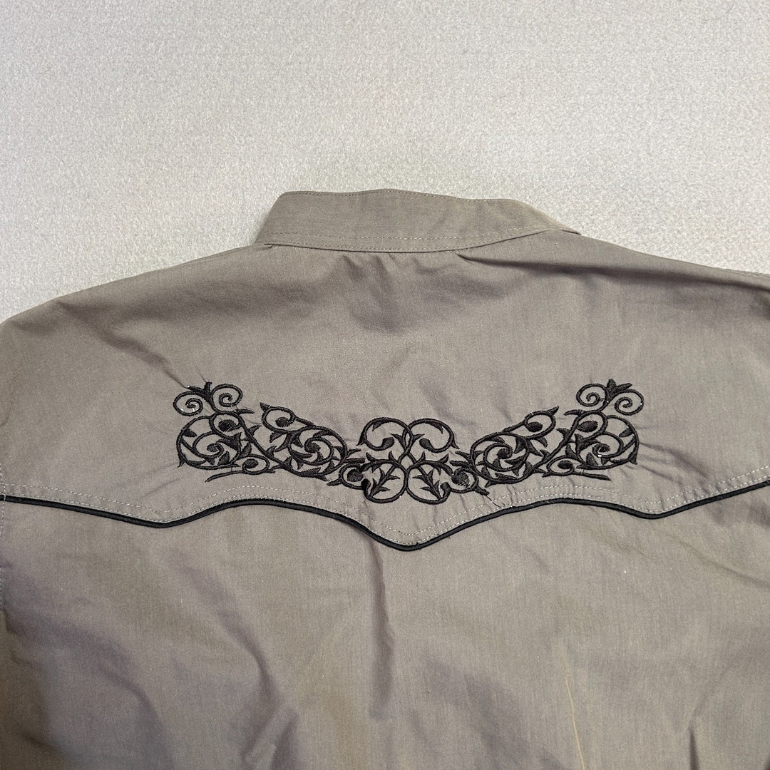 Vintage West Tex Men's Grey Embroidered Western Button-Up Size Large