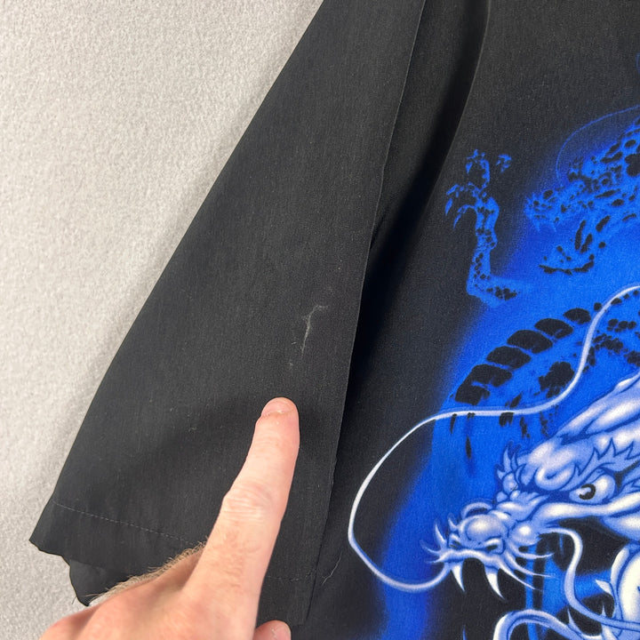 Y2K Men's C-Two Blue Dragon AOP Short Sleeve Button Up Size XL