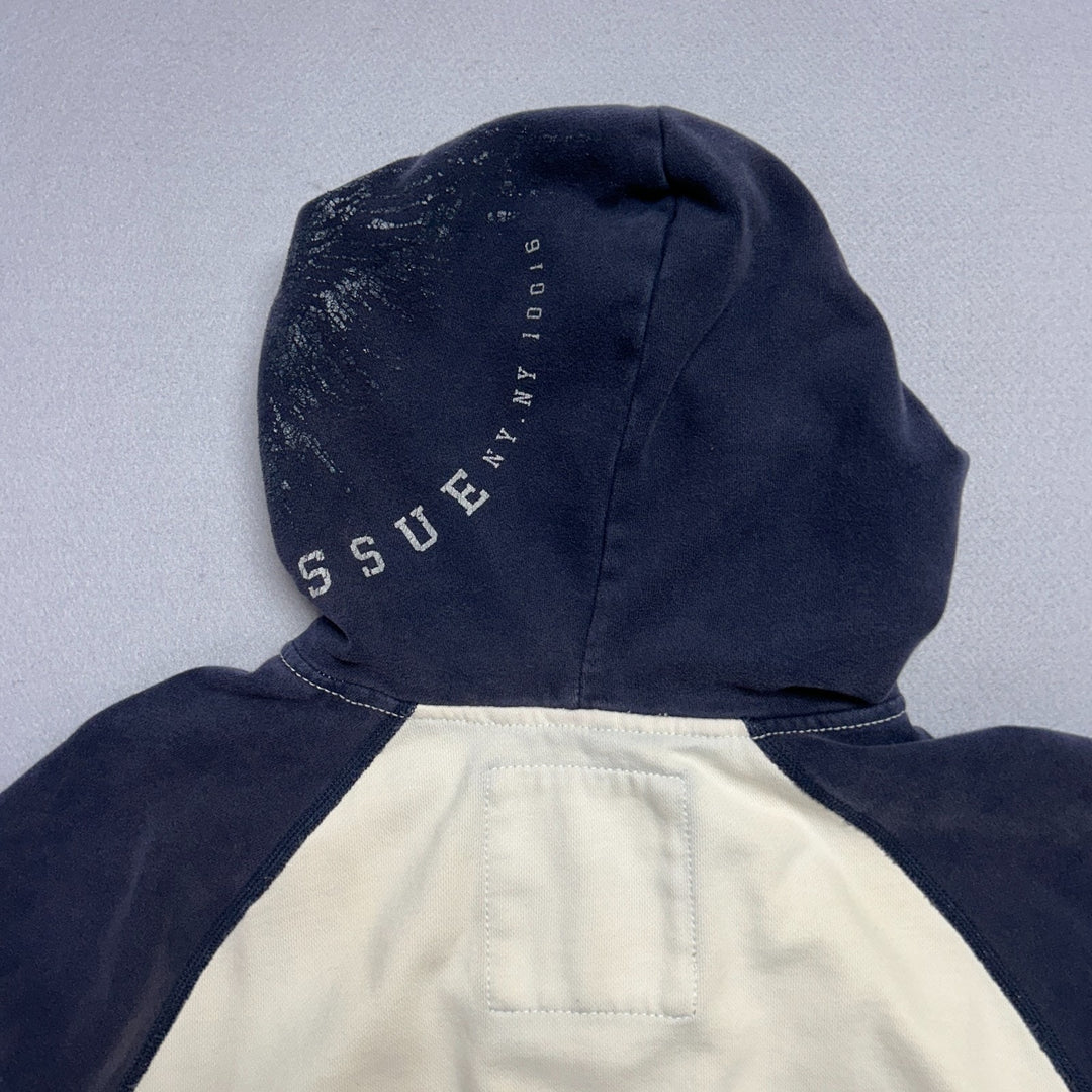 American Eagle Mens XL Navy White Two Tone Vintage Grunge Y2k Distressed Hoodie