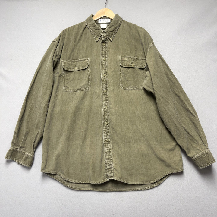 90's Men's Columbia Olive Green Corduroy Button Down Shirt XXL