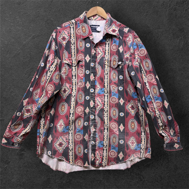 Vintage Wrangler 90s Aztec Button Down Shirt Size XL