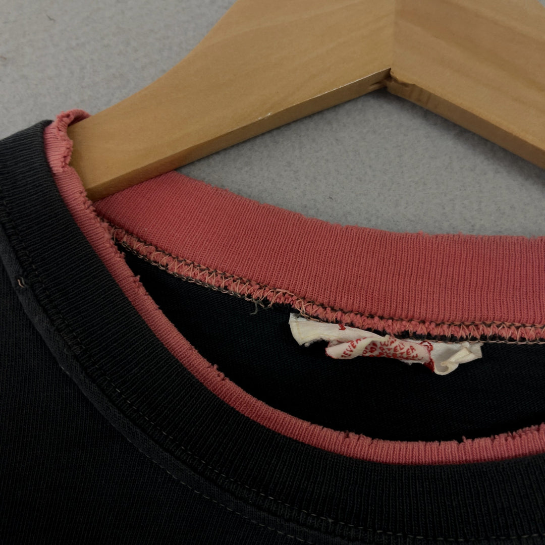 Vintage Double Collar and Sleeve Distressed blank T Shirt Size Medium