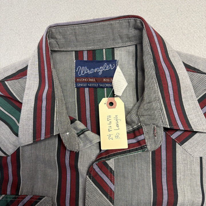 Vintage Wrangler Striped Pearl Snap Button Down Shirt Size Large