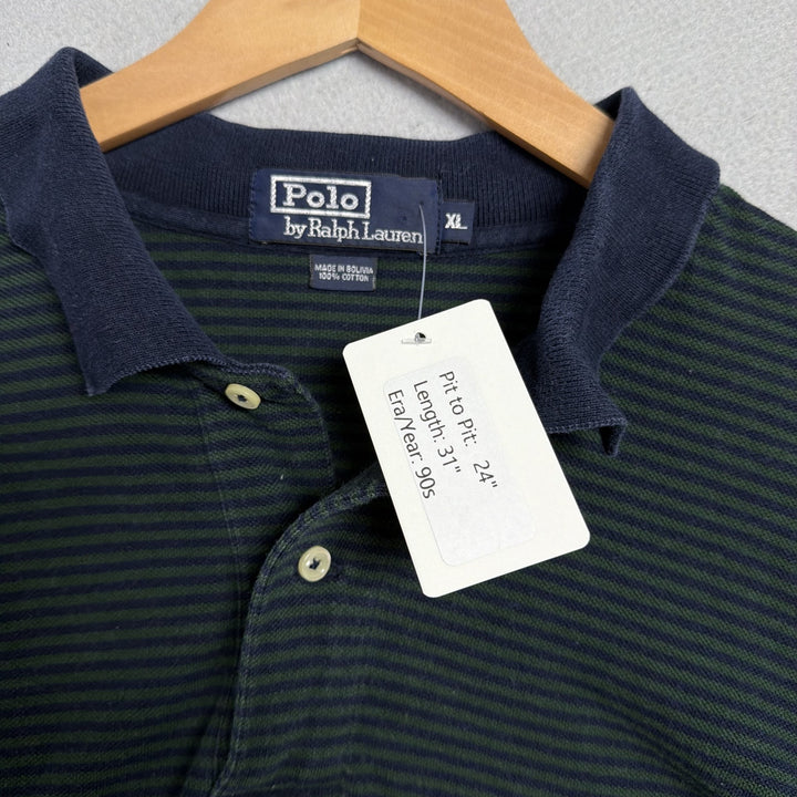 Vintage Ralph Lauren Green and Blue Long Sleeve Polo Shirt Size XL