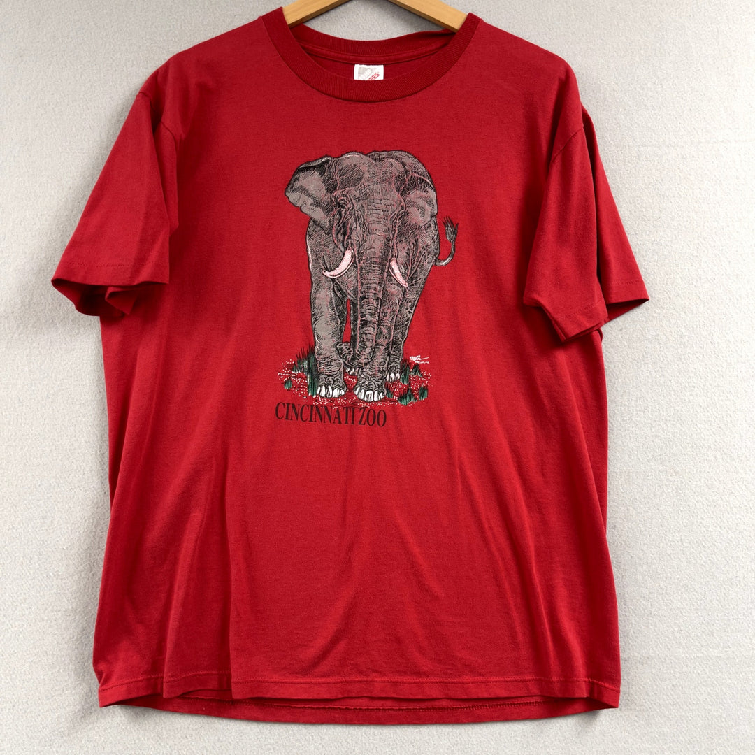 90's Cincinnati Zoo Red Elephant Shirt Double Sided Size Large