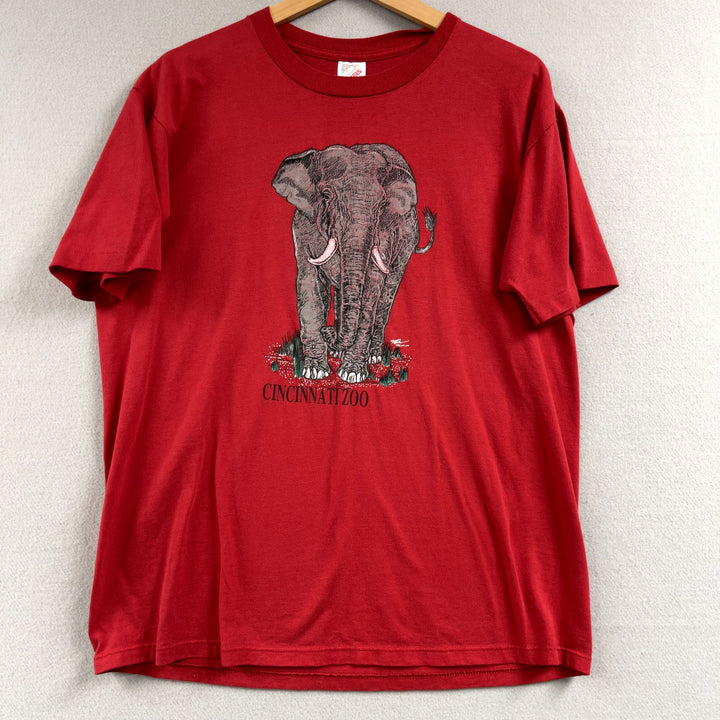 90's Cincinnati Zoo Red Elephant Shirt Double Sided Size Large