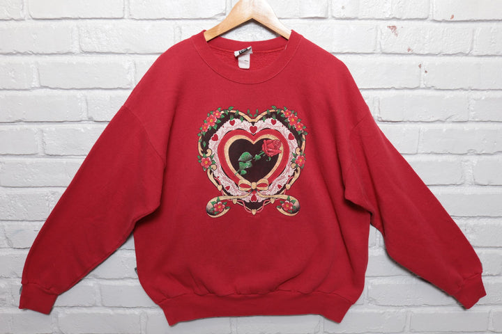 90s Vintage Heart & Roses Sweatshirt Size XL