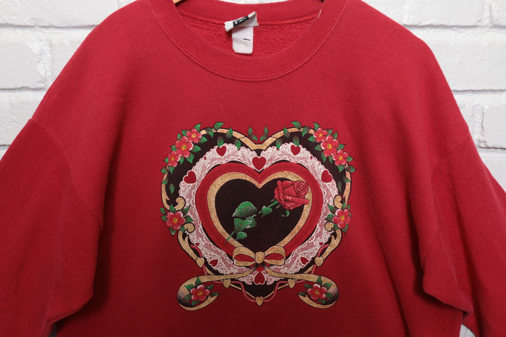 90s Vintage Heart & Roses Sweatshirt Size XL