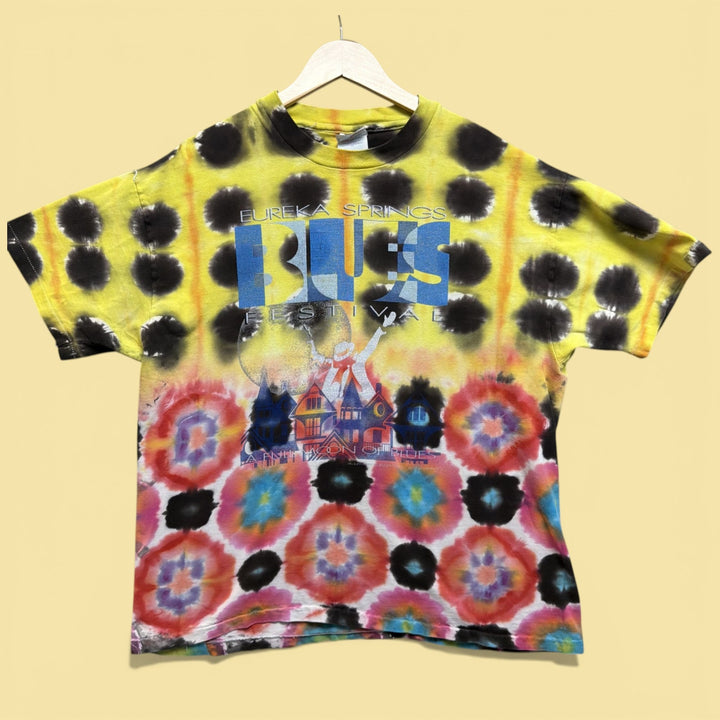 Vintage 90s Eureka Springs Blues Festival Tie Dye T Shirt Size XL