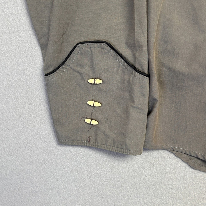 Vintage West Tex Men's Grey Embroidered Western Button-Up Size Large