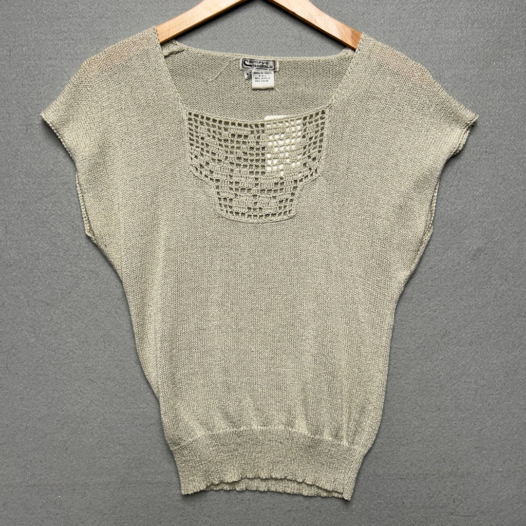 Vintage Women's Campus Casuals Beige Synch Knit Top Small