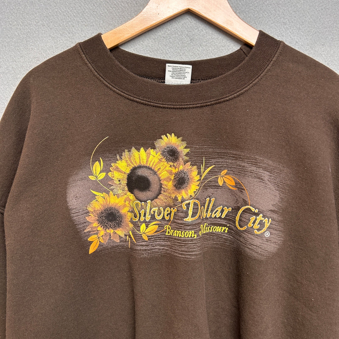 Y2K Silver Dollar City Brown Sunflower Theme Park Sweatshirt Size XL