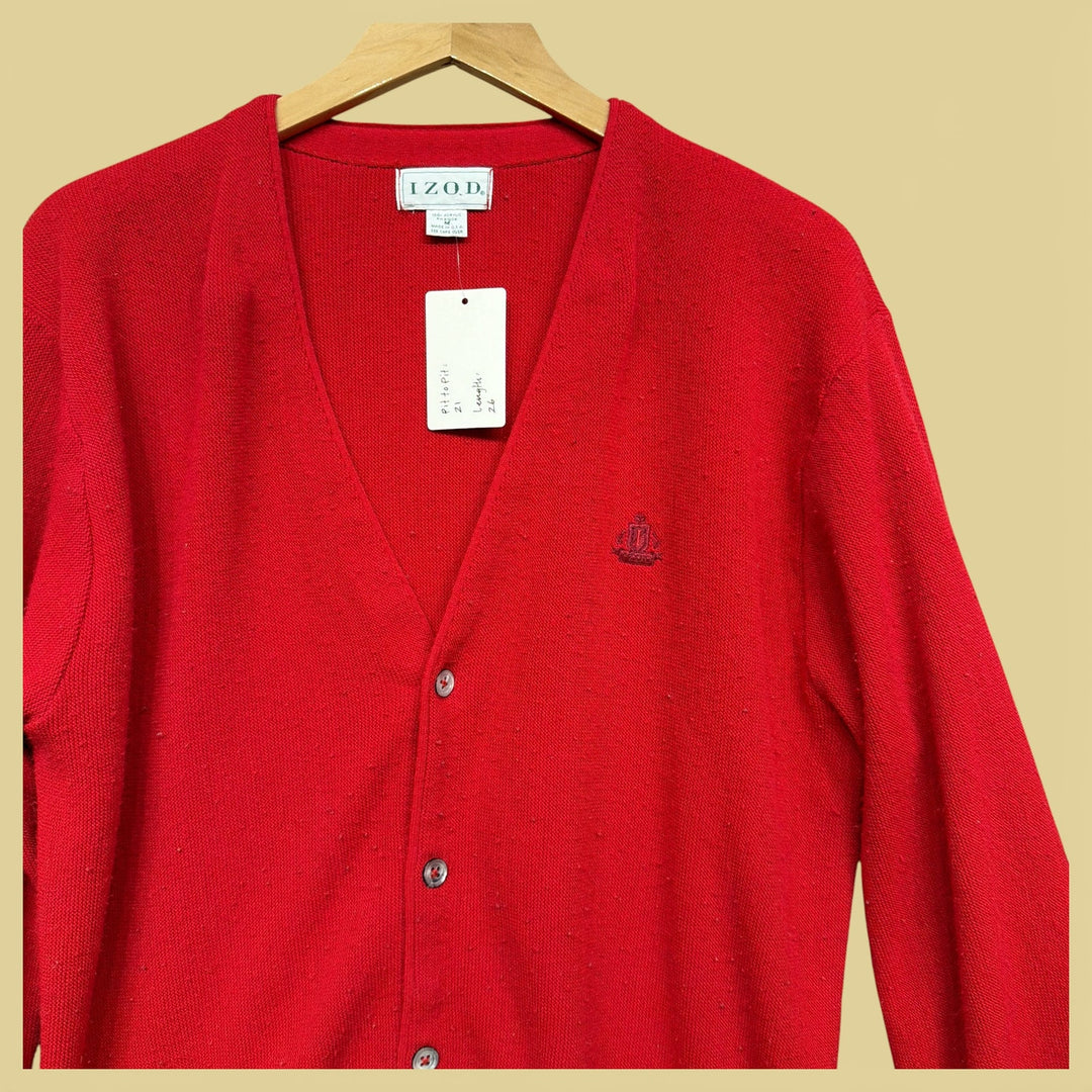 Vintage Izod  80s Red Cardigan Sweater Size  Medium