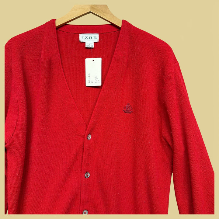 Vintage Izod  80s Red Cardigan Sweater Size  Medium