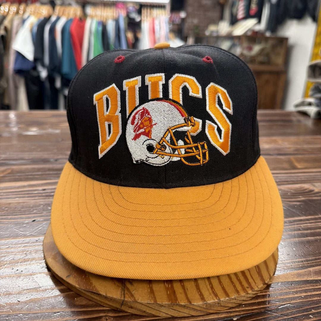 90's Team NFL Tampa Bay Bucs Embroidered Helmet Logo Hat Black Orange Snapback