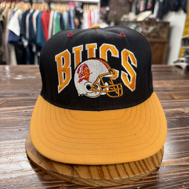 90's Team NFL Tampa Bay Bucs Embroidered Helmet Logo Hat Black Orange Snapback