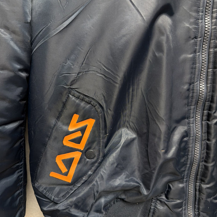Peace Sign Navy Blue Bomber Jacket Size XL