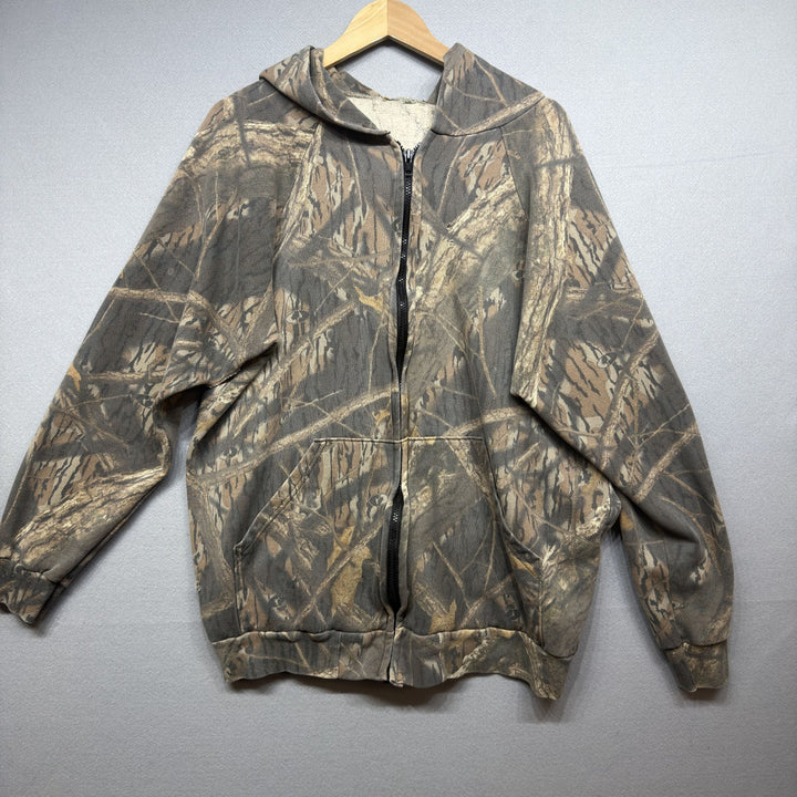 Vintage 90s Mossy Oak Shadow Branch Camo Hoodie Size Large Grunge Faded