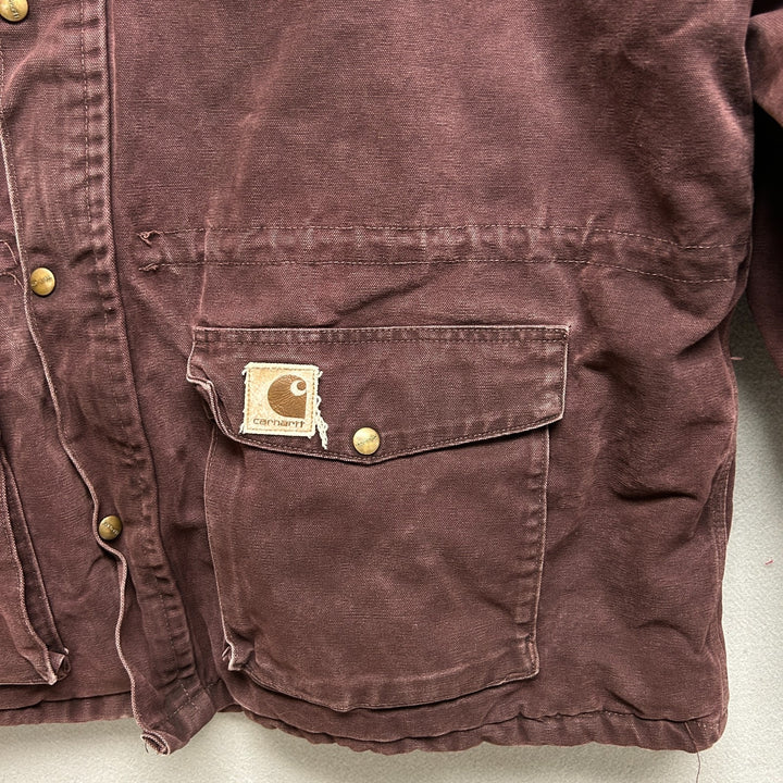 Vintage 90s Carhartt C08BRG Burgundy Barn Jacket Corduroy Collar Size 2XL