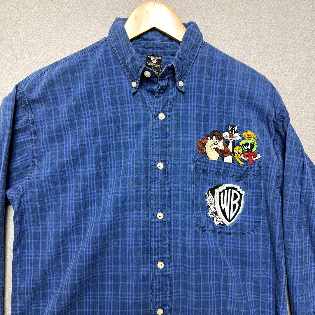 Vintage Looney Tunes Plaid Button Down Shirt Size Small