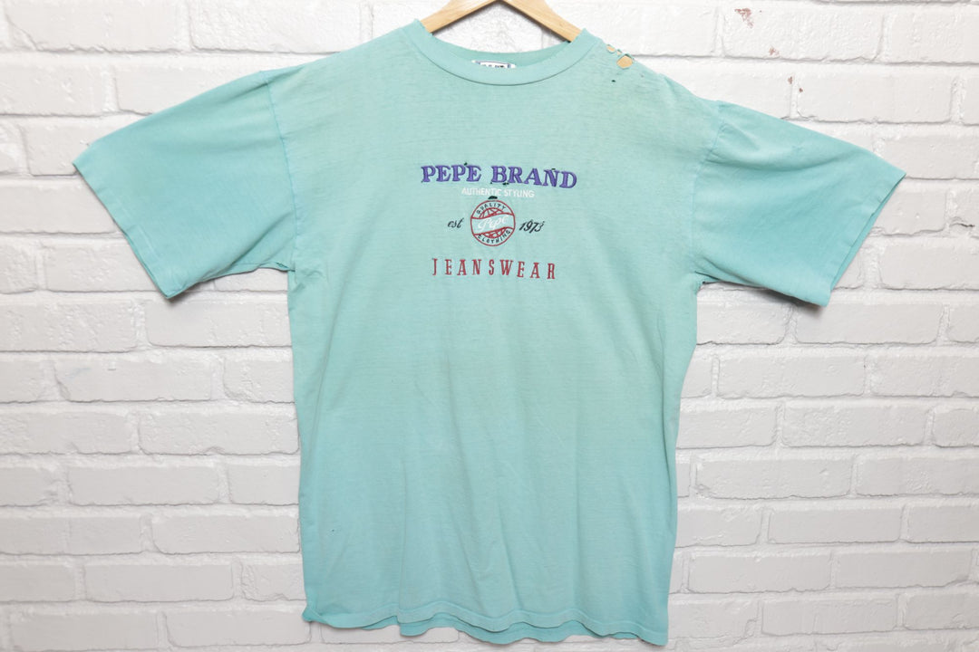 80s Vintage Pepe Brand Jeanswear Distressed T Shirt Size XL