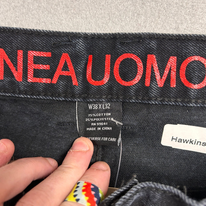 Linea Uomo Mens Black Denim Jeans Baggy Wide fit 38x32