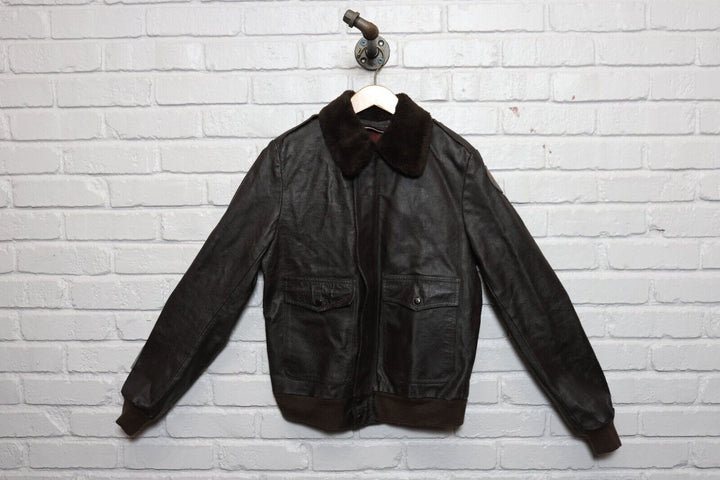 2000s a-2 style leather bomber jacket size medium