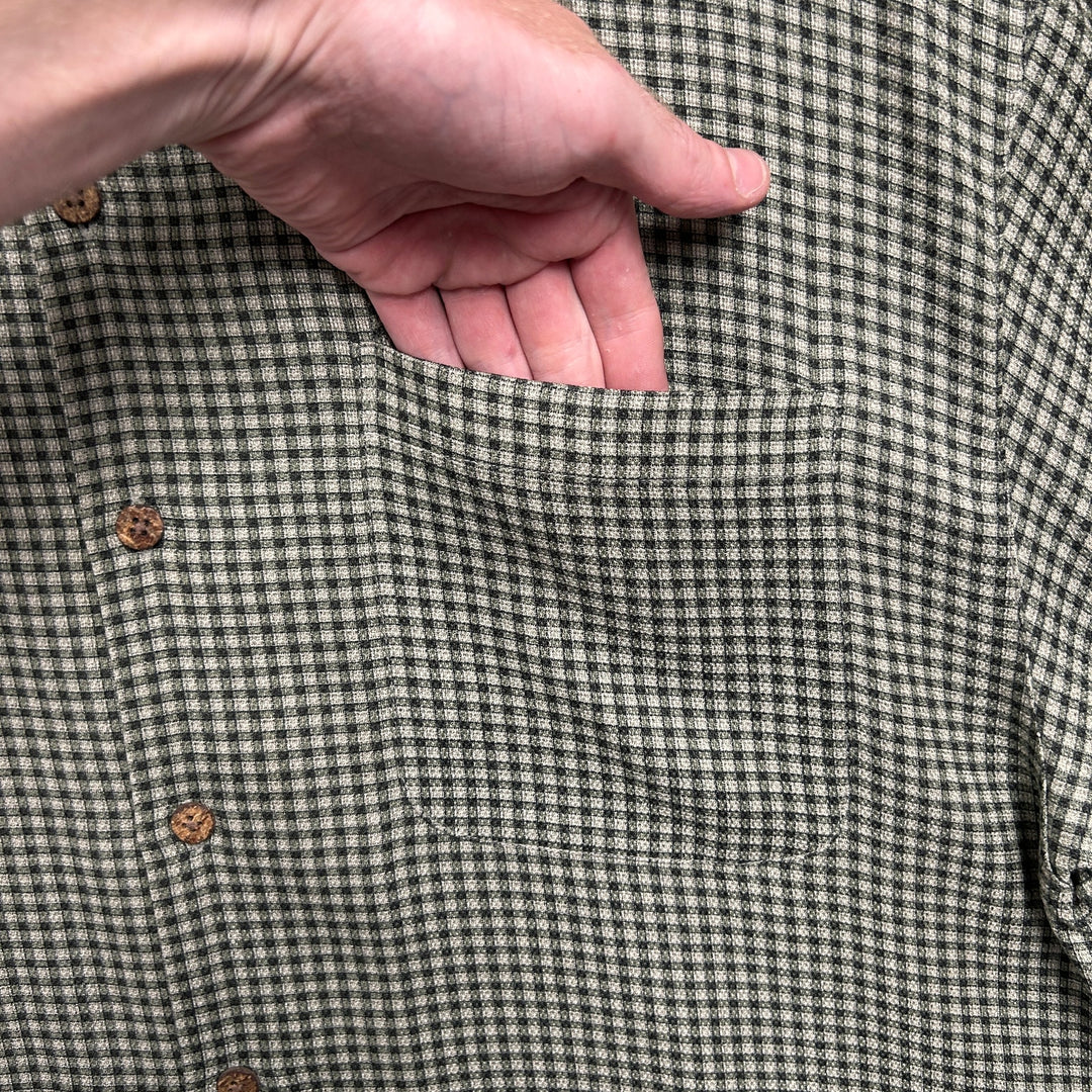 Vintage Tommy Bahama 100% Silk Green Check Pocket Button Up XL