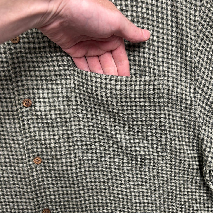 Vintage Tommy Bahama 100% Silk Green Check Pocket Button Up XL