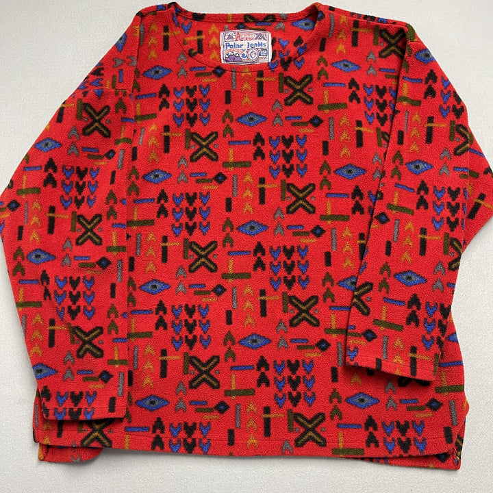 90's Polar Jeans Purple Mountain Red Fleece Aztec Polartec Sweatshirt XL