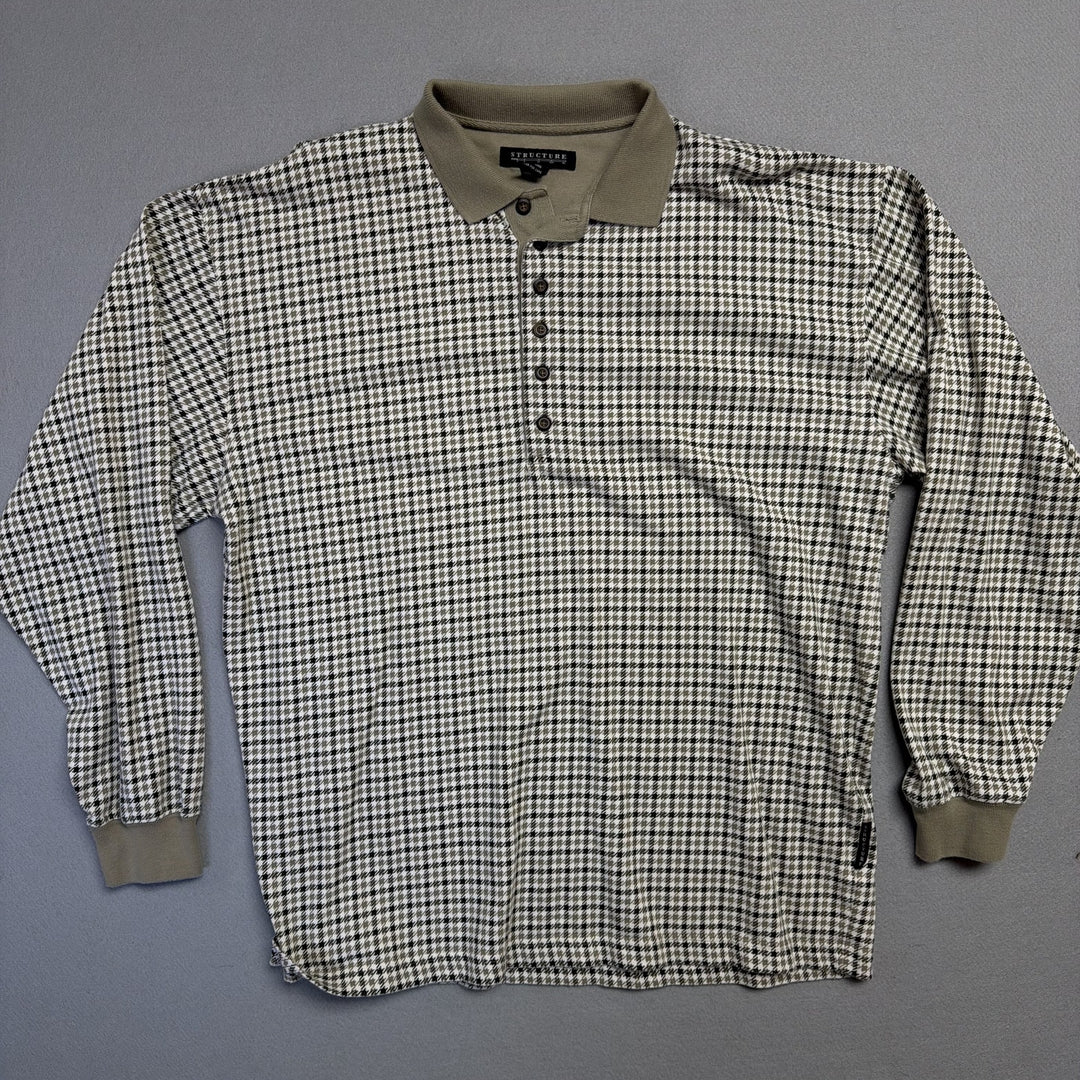 Vintage Structure Houndstooth Polo Shirt Size Medium