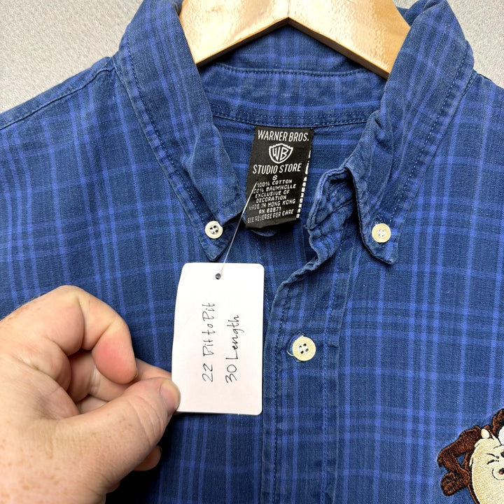 Vintage Looney Tunes Plaid Button Down Shirt Size Small