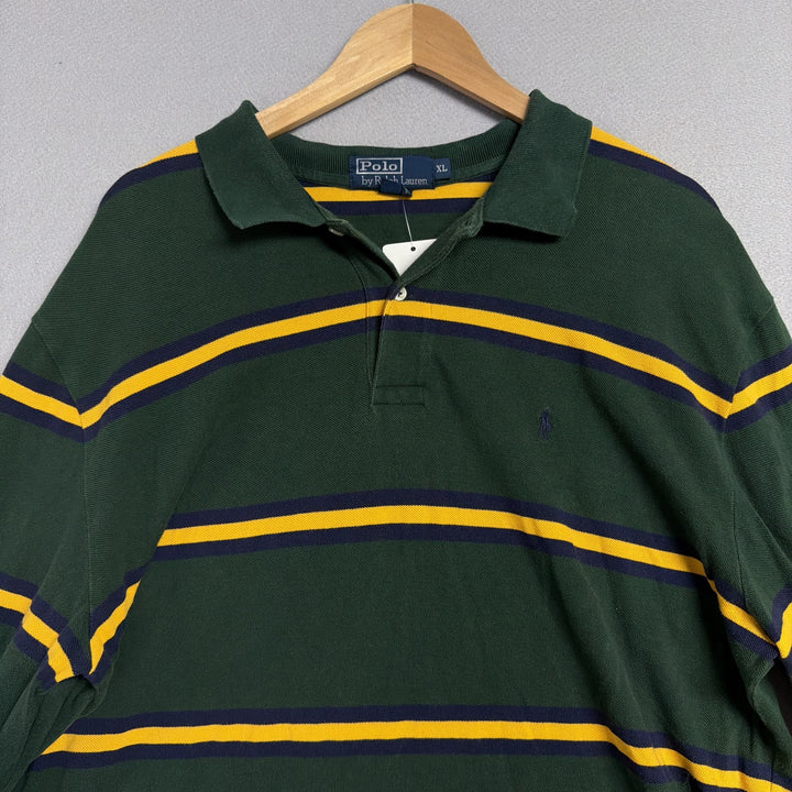Vintage Ralph Lauren Green Striped Polo Shirt Size XL