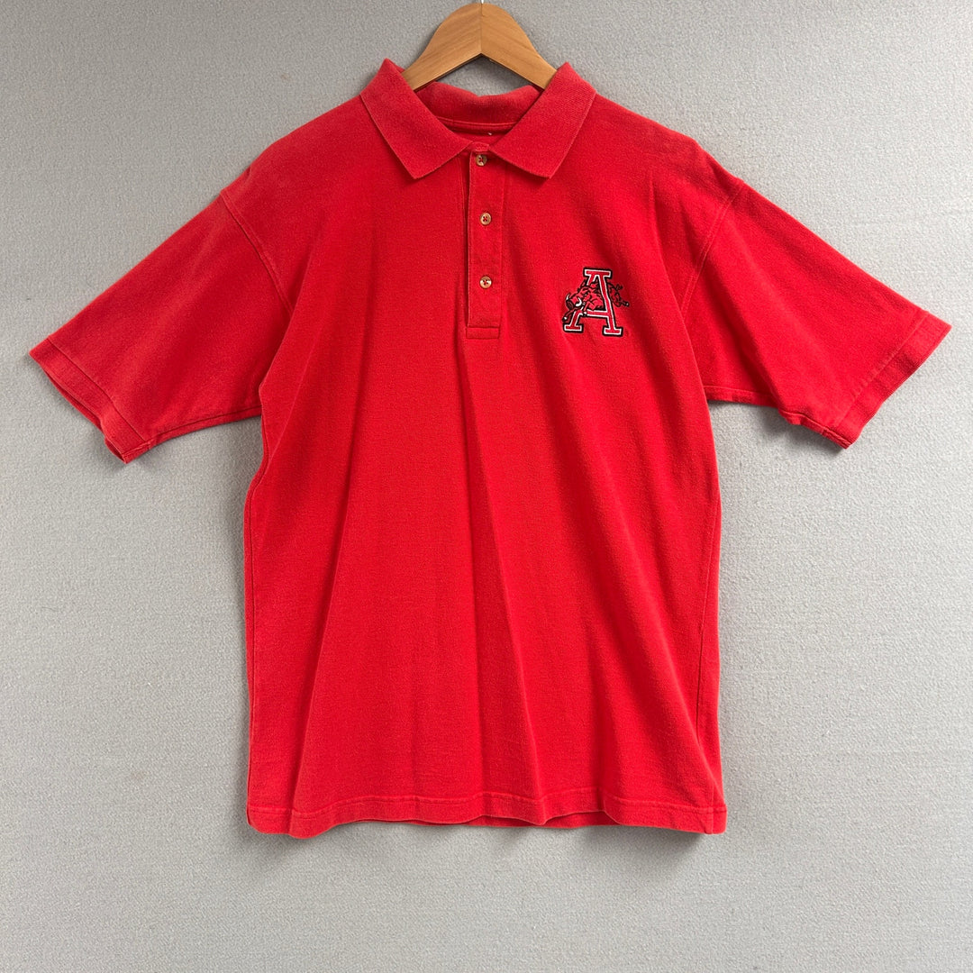 90's Men's Arkansas Razorback Red Jumping Hog Polo Large