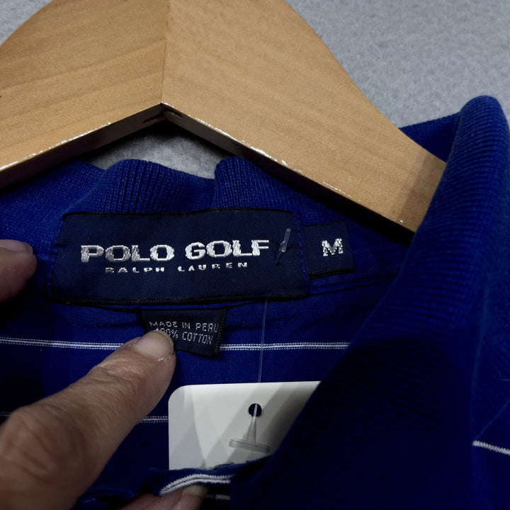 Vintage Polo Golf Blue Striped Shirt Size Medium