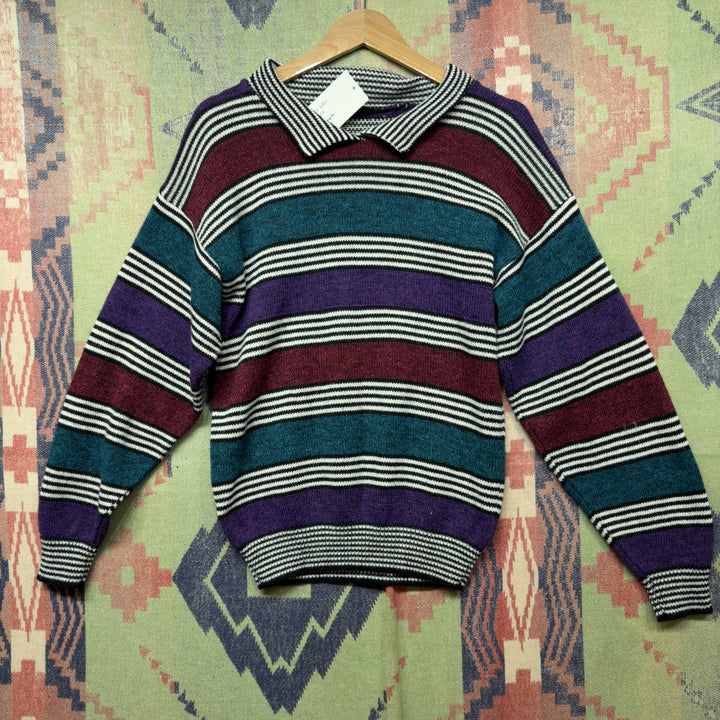 Striped Vintage Collared  Sweater  Size Medium 80s