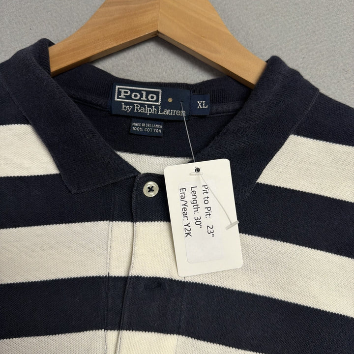 Vintage Ralph Lauren Navy and White Stripe Polo Shirt Size XL