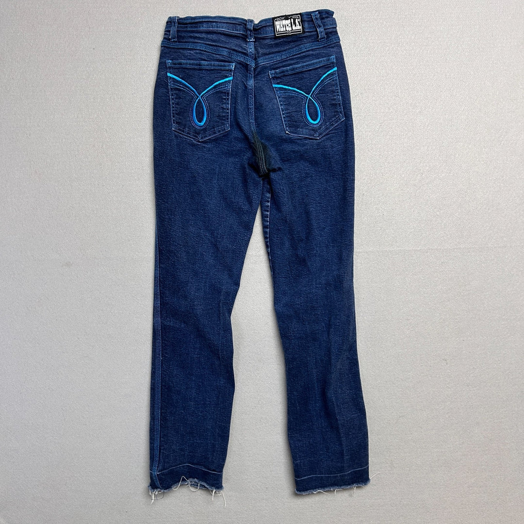 Vintage 80's Watch LA Women's Mid Rise Dark Wash Jeans W/ Blue Stitching 26 x 29