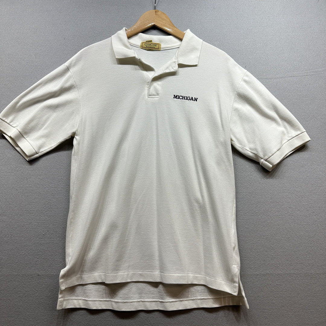 Vintage Michigan White Polo Shirt Size Medium