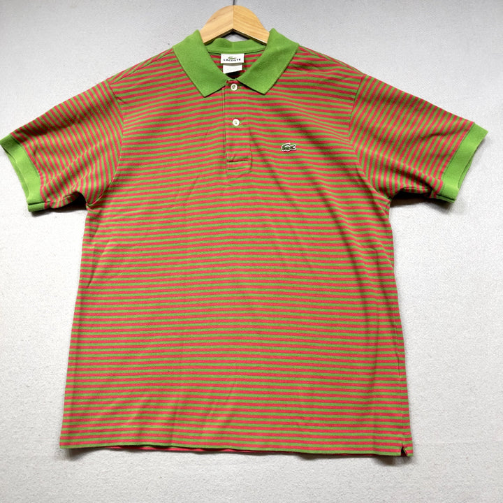 Lacoste Green and Pink Striped polo Shirt Size 5 Large