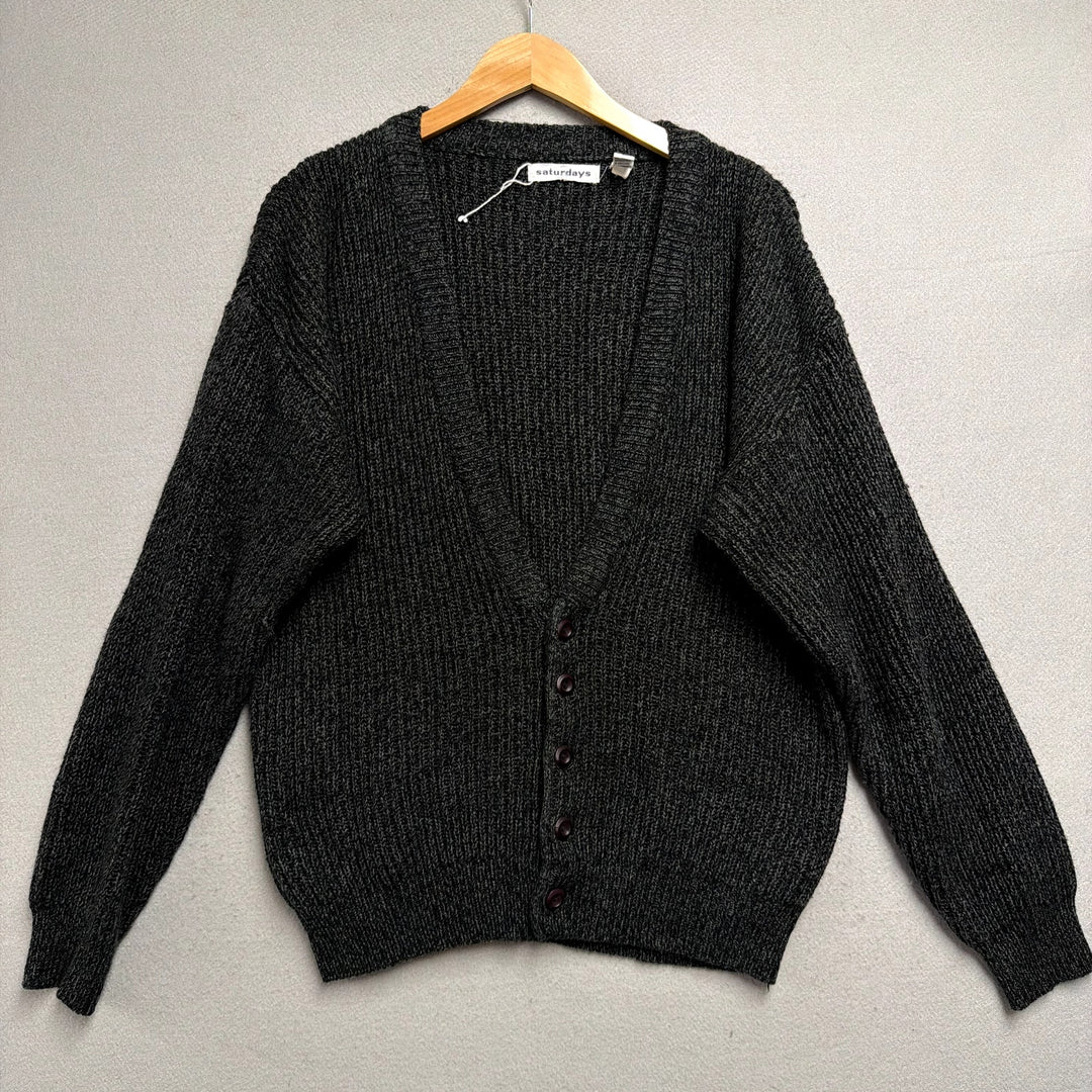 Vintage Saturdays Charcoal Gray Cardigan Sweater Size Large